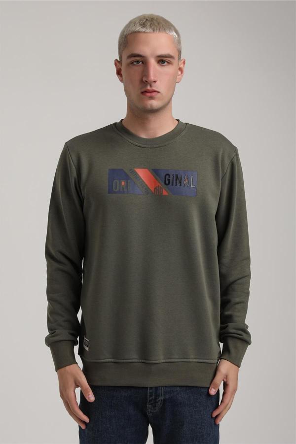 Bisiklet Yaka Haki Slim Fit Sweatshirt 24FWM60184 - Image 1
