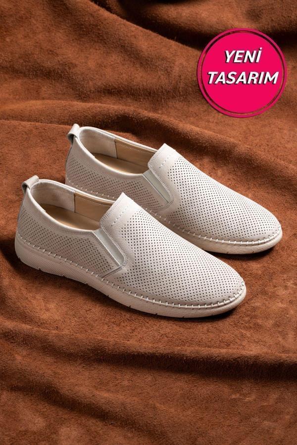 Selin Soylu Erkek Hakiki Deri Ayakkabı, %100 Deri Ayakkabı, Ortopedik Yazlık Ayakkabı Bej Bej 45 - Image 1