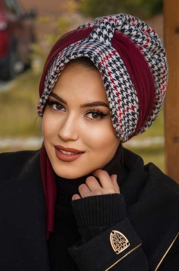 Kazayağı Siyah Fularlı Kaşe Şapkalı Bone - Image 1