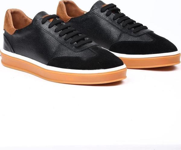 Selin Soylu Unisex Hakiki Deri Sneaker, Casual Ayakkabı, %100 Deri Ayakkabı, 4 Mevsim Sneaker Tennıs Siyah 44 - Image 1