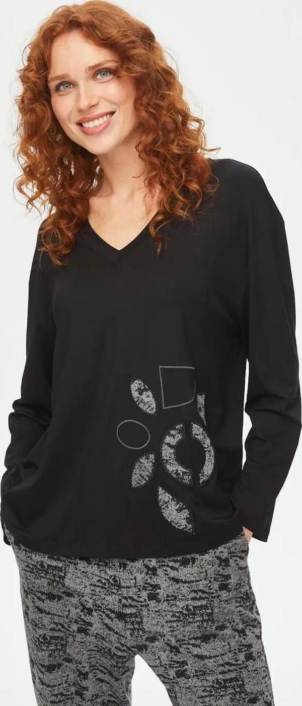 Faik Sönmez Önü Patch Detaylı V Yaka Uzun Kol T-shirt 69571 - Image 1