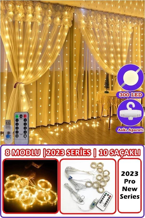 Yopigo Perde 300 Ledli 10 Saçaklı Sarı Şerit Led - Image 1