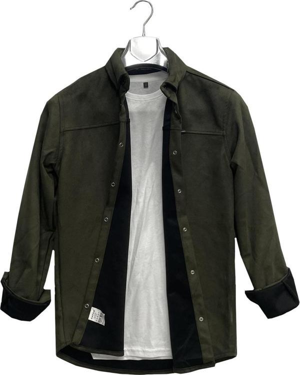 Cafes Uzun Kol Slim Fit Erkek Süet Gömlek-6959 - Image 1