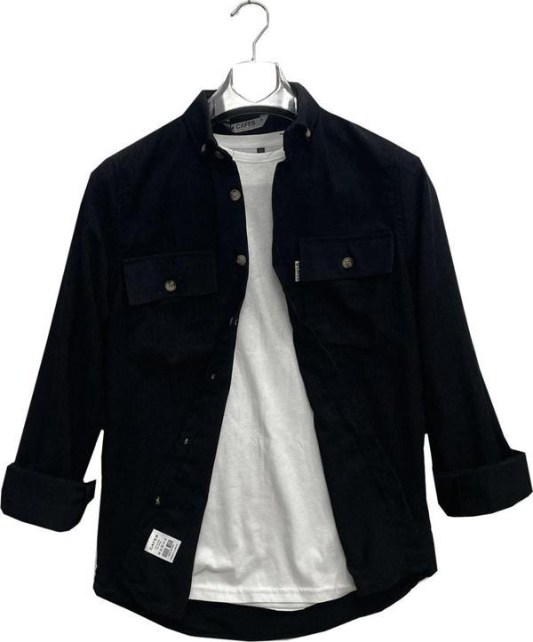 Cafes Uzun Kol Slim Fit Erkek Kadife Gömlek-6969 - Image 1