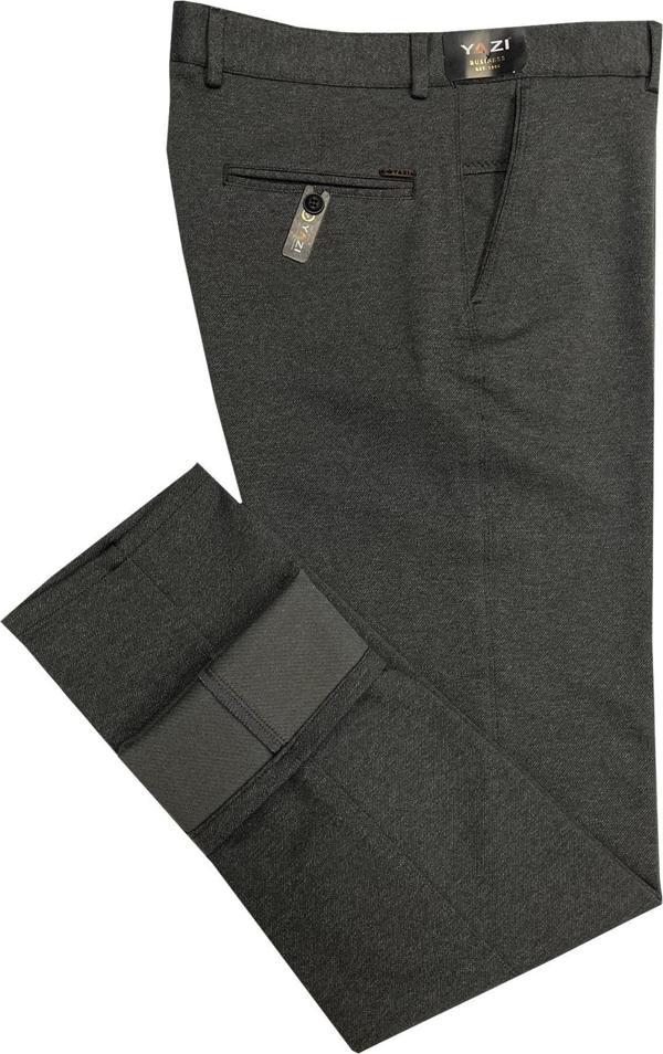 Yazı Klasik Fit Likralı Erkek Haki Kanvas Pantolon-6929 - Image 1