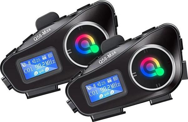 2 ADET Q58-MAX Radyolu Telsiz Özellikli 2 Kişi Bağlantılı Bluetooth Kask Kulaklık Ekranlı Fenerli Müzik ve Intercom - Image 1
