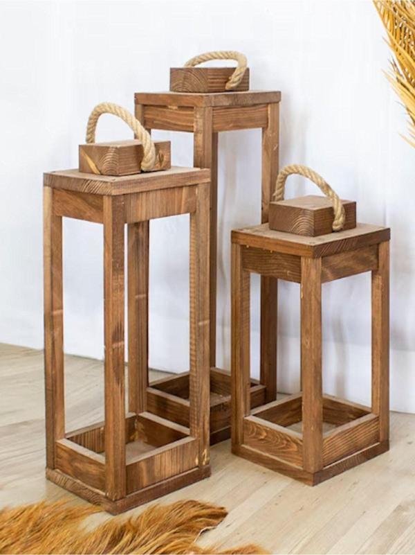 Kütükhouse Üçlü Ahşap Fener Mumluk - Image 1
