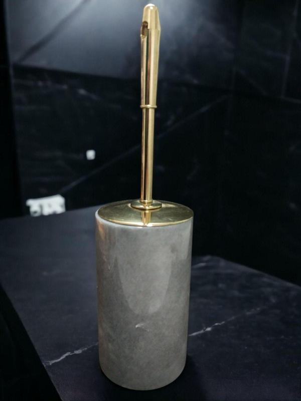Urestone Mermer Wc Klozet Fırçası (Gri)-(9 X 17 Cm ) Gold Ve Gümüş Renk Fırça Seçeneği Vardır - Image 1