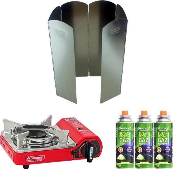 Orcamp Tekli Mini Portatif Ocak Kırmızı+3 Adet Kartuş KTS-227+ 6 Kanatlı Büyük Rüzgarlık ORC-013-K3 - Image 1