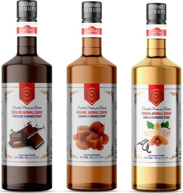 Nish Çikolata, Karamel, Vanilya Aromalı Şurup 3'lü Set (3 x 700ml) - Pet Şişe - Image 1