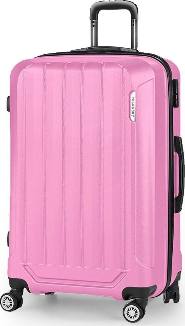 Polo&Sky Spring Model Pembe Renk Büyük Boy Valiz Bavul - Image 1