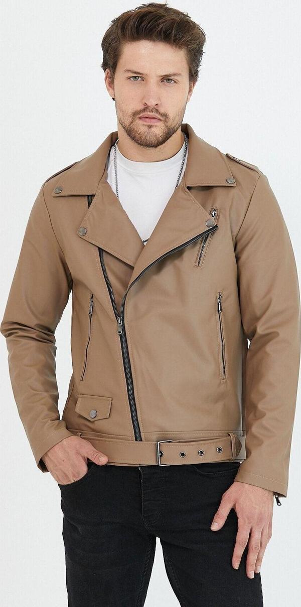 Mero Life Erkek Vizyon Yeni Sezon Çapraz Fermuarlı Kemerli Deri Ceket Mont - Image 1