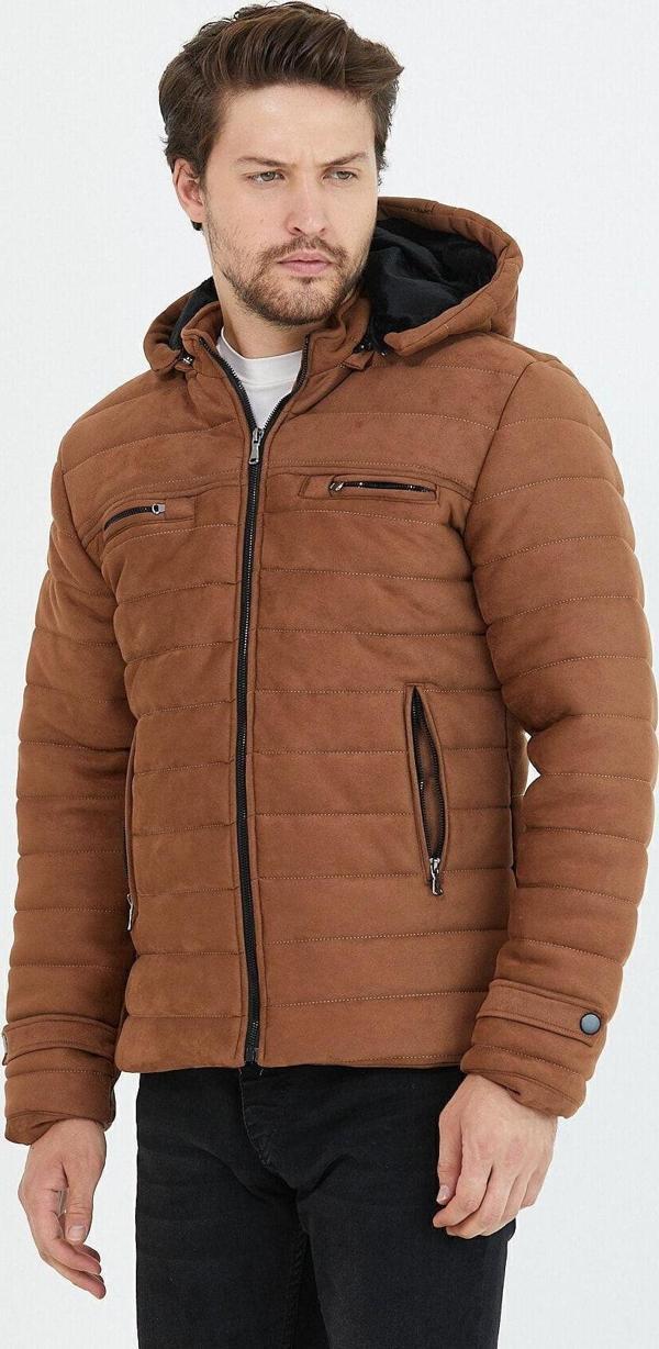 Mero Life Erkek Kahverengi Dar Kesim Kapüşonlu Süet Mont - Image 1