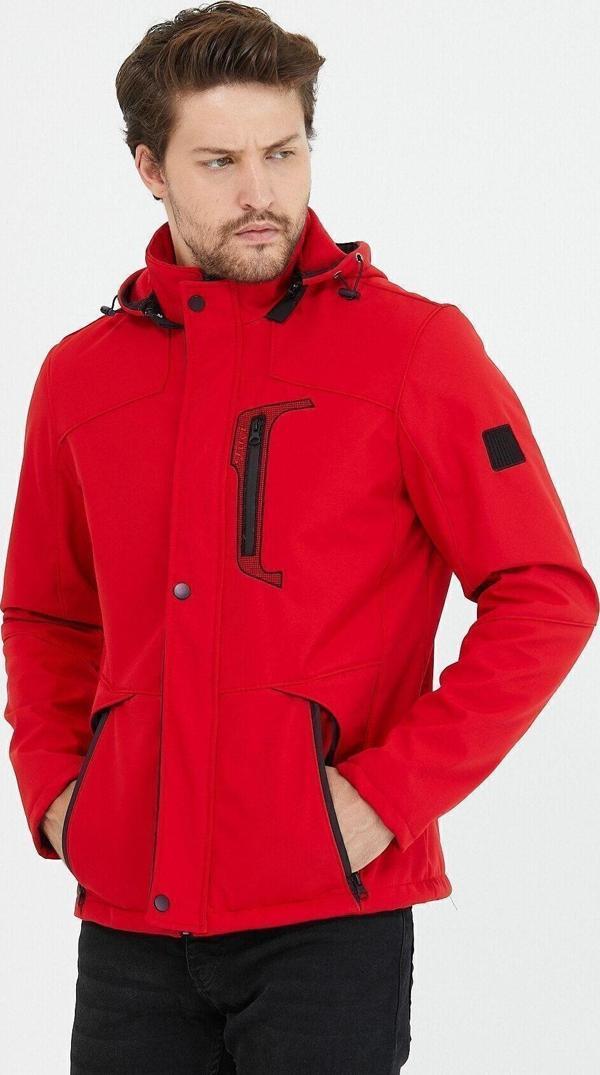 Mero Life Erkek Kırmızı Kapüşonlu Su Ve Rüzgar Geçirmez Softshell Mont - Image 1