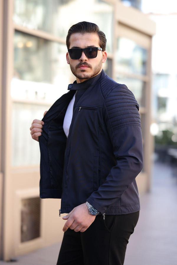 Mero Life Erkek Lacivert Su Ve Rüzgar Geçirmez Slim Fit Astarlı Mevsimlik Mont - Image 1