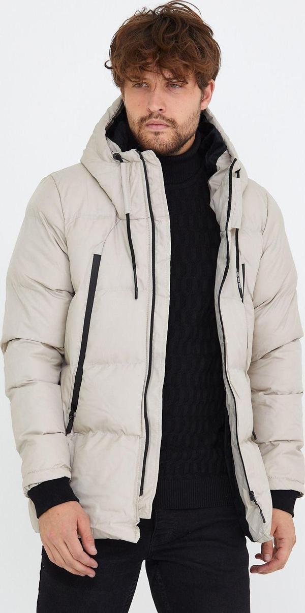 Mero Life Erkek Taş Dar Kesim Içi Kürklü Kapüşonlu Dik Yaka Uzun Şişme Mont & Kaban - Image 1