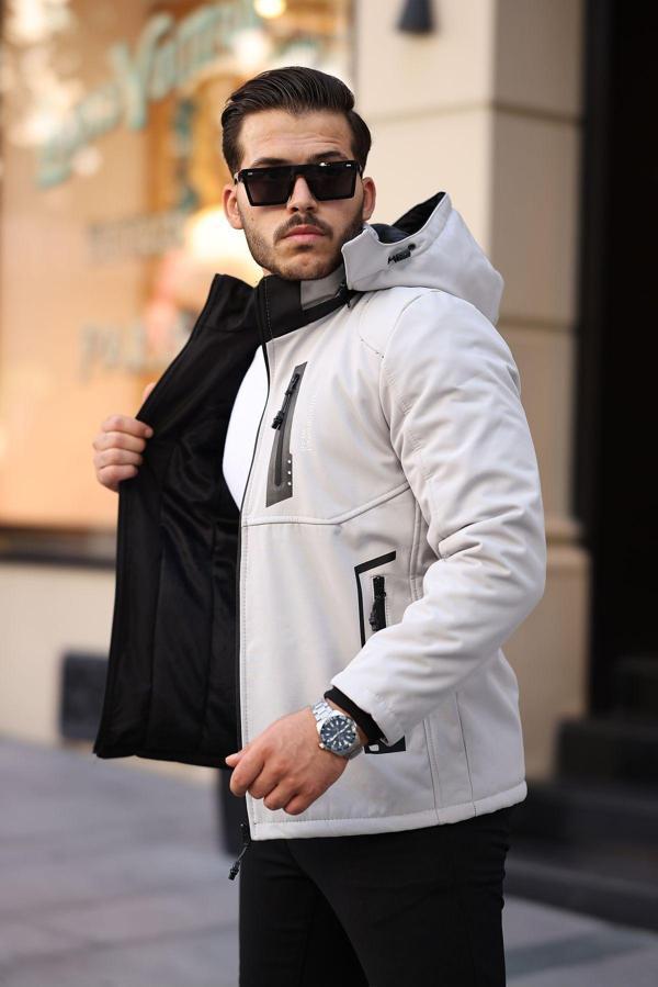 Mero Life Outdoor Kapüşonlu Su Ve Rüzgar Geçirmez Kapitone Içi Kürklü Elyaf Dolgulu Taş Rengi Softshell Mont - Image 1
