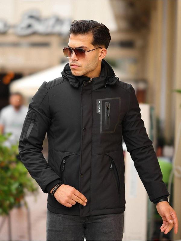 Mero Life Outdoor Kapüşonlu Su Ve Rüzgar Geçirmez Kapitone Içi Kürklü Elyaf Dolgulu Şişme Siyah Softshell Mont - Image 1