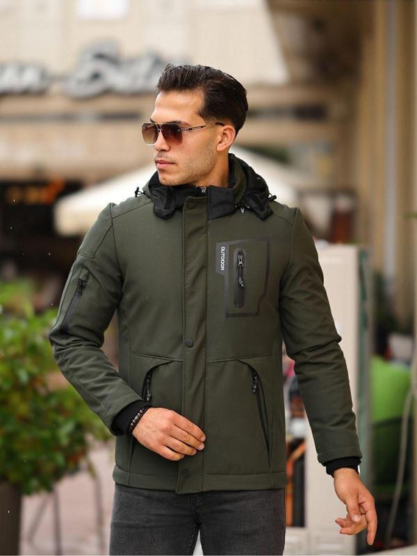 Mero Life Outdoor Kapüşonlu Su Ve Rüzgar Geçirmez Kapitone Içi Kürklü Elyaf Dolgulu Şişme Haki Softshell Mont - Image 1