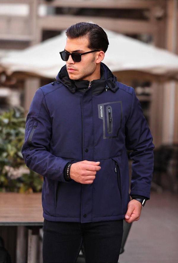 Mero Life Outdoor Kapüşonlu Su Ve Rüzgar Geçirmez Kapitone Içi Kürklü Elyaf Dolgulu Lacivert Softshell Mont - Image 1