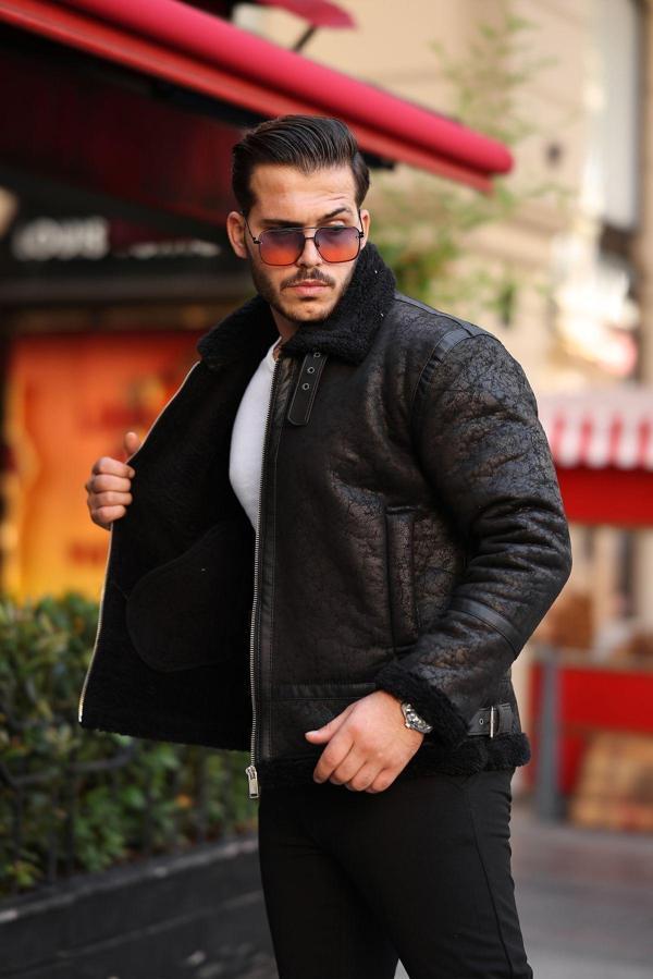 Mero Life Erkek Napa Deri Içi Full Kürklü Yüksek Kalite Slim Fit Siyah Mont & Ceket - Image 1