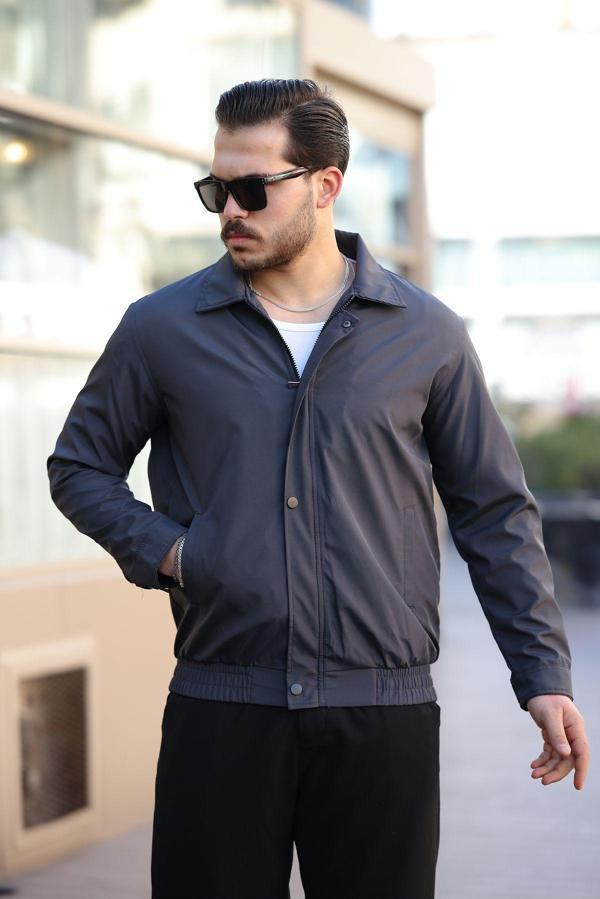 Mero Life Erkek Gri Su Ve Rüzgar Geçirmez Oversize Rahat Kesim Bel Lastikli Astarlı Mevsimlik Mont - Image 1