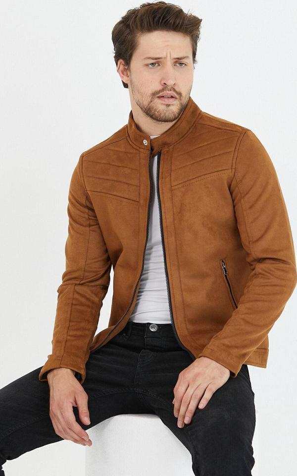 Mero Life Erkek Taba Mevsimlik Dar Kesim Süet Ceket & Mont - Image 1