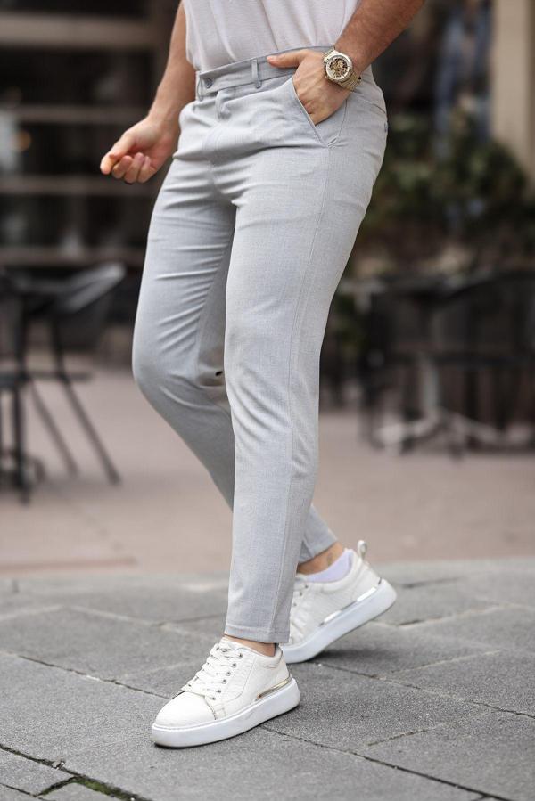 Mero Life Erkek Açık Gri Italyan Kesim Slim Fit Kaliteli Esnek Likralı Bilek Boy Kumaş Pantolon - Image 1