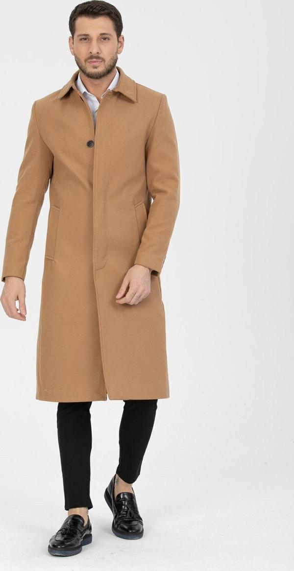 Mero Life Erkek Vizyon Dar Kesim Uzun Yün Karışımlı Kaşe Gömlek Yaka Palto&Kaban - Image 1