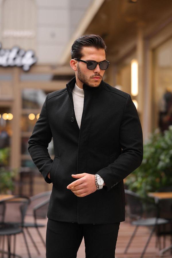 Mero Life Erkek Siyah Dar Kesim Yeni Sezon Kısa Kaşe Kaban - Image 1