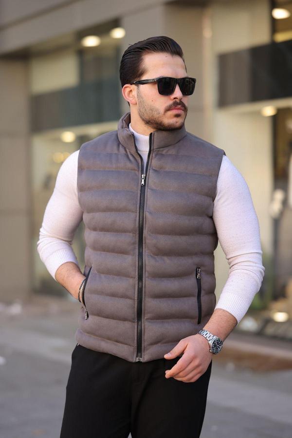 Mero Life Erkek Gri Nubuk Süet Şişme Yelek - Image 1