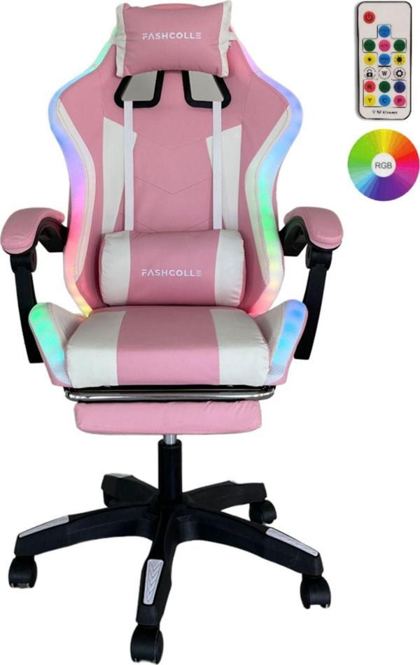 Fashcolle Pink Star Işıklı - Masaj Özellikli Oyuncu Koltuğu Pembe-Beyaz - Image 1