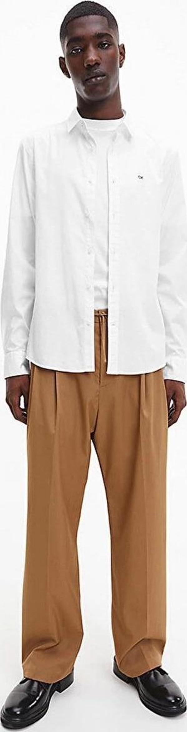 Calvin Klein Erkek Poplin İnce Beyaz Gömlek - Image 1