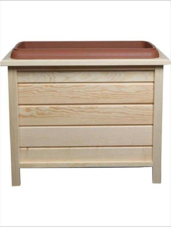 2mm Ahşap Diktörgen Doğal Renk Saksı 38 Lt 79 X 38 Cm Y:48 Cm Ekru - Image 1