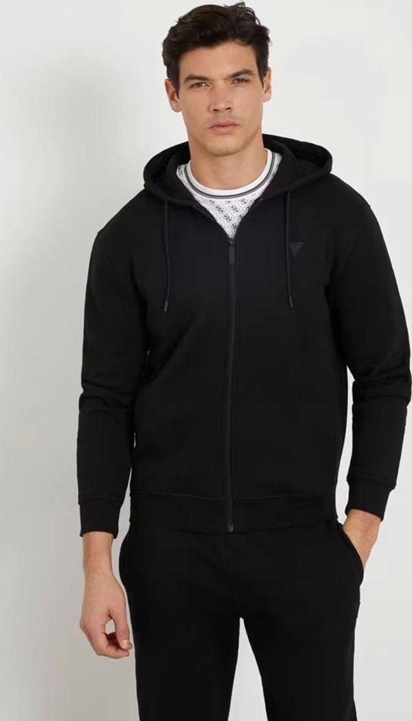 Guess Erkek Siyah Aldwin Fermuarlı Hooded Sweatshirt - Image 1