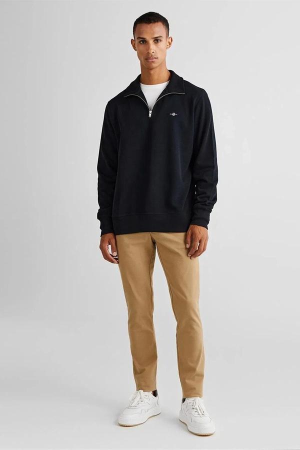 Gant Erkek Siyah Regular Fit Yarım Fermuarlı Sweatshirt - Image 1