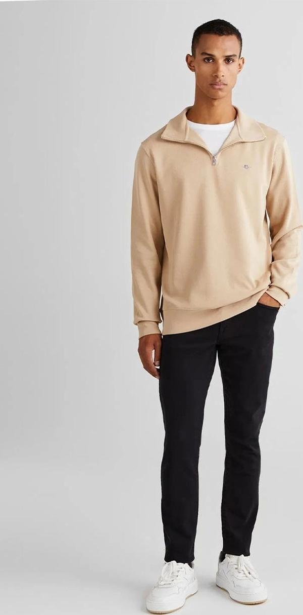 Gant Erkek Bej Regular Fit Yarım Fermuarlı Sweatshirt - Image 1