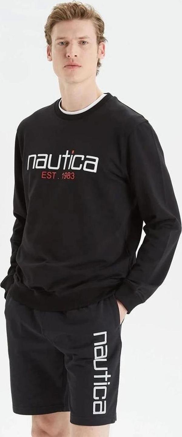 Nautıca  Erkek Siyah Standart Fit Baskılı Sweatshirt - Image 1