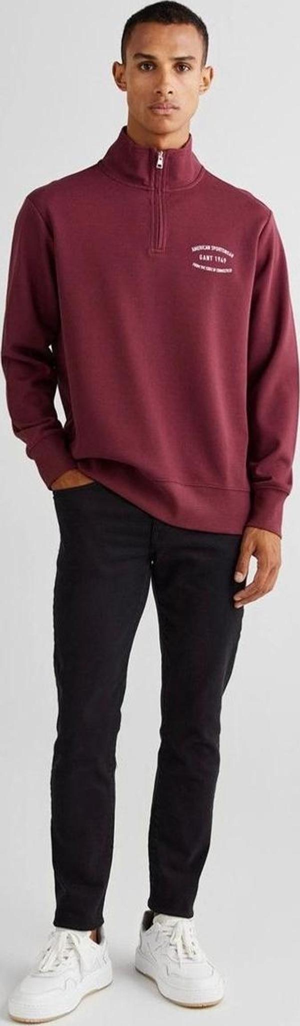 Gant Erkek Bordo Regular Fit Yarım  Fermuarlı Sweatshirt - Image 1