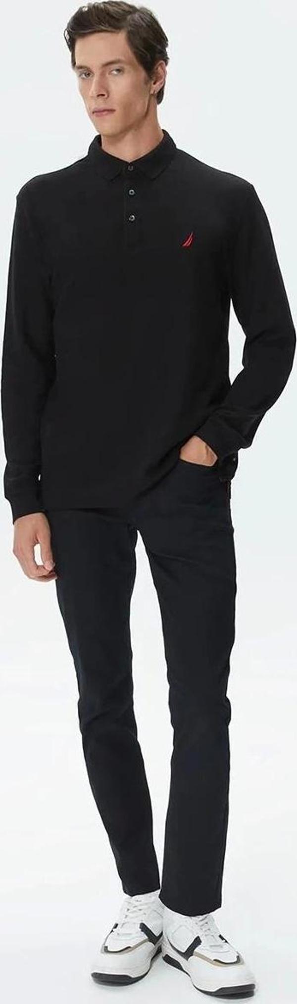 Nautica Erkek Siyah Classic Fit Uzun Kollu Polo - Image 1