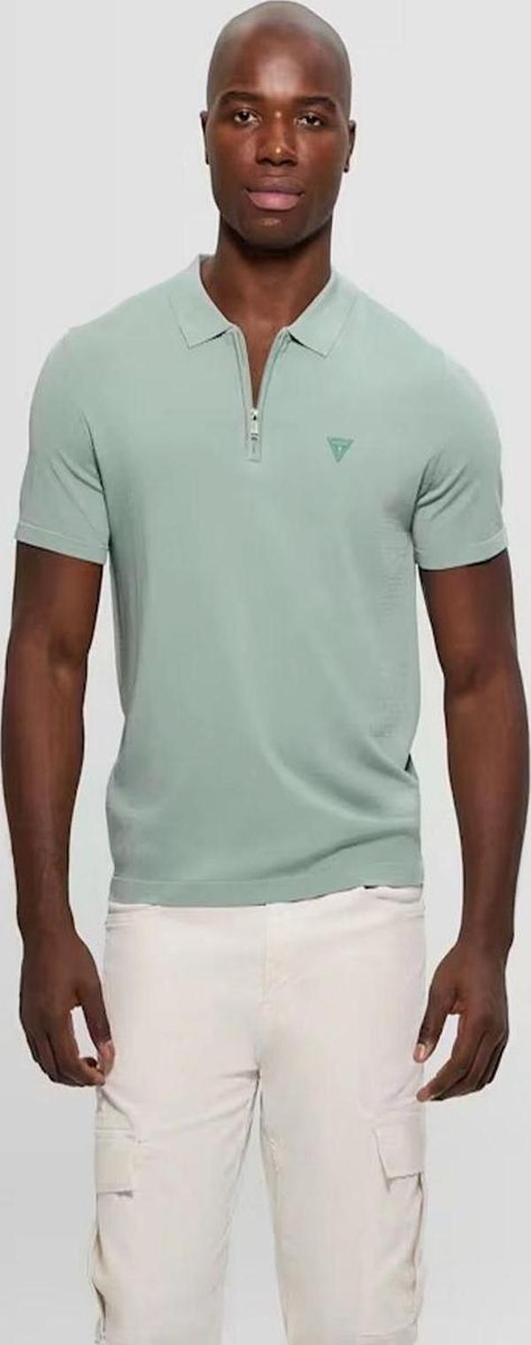 Guess Erkek Yeşil Dane Yarım Fermuarlı Triko - Image 1