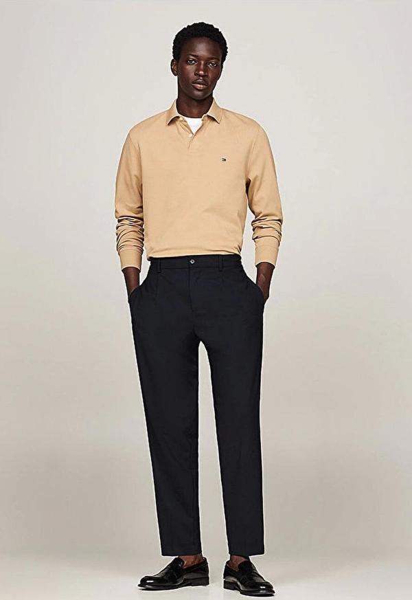 Tommy Hilfiger Erkek Uzun Kollu Polo Yaka Bej Sweatshirt - Image 1