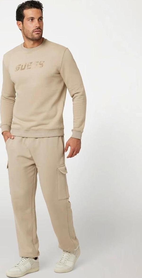 Guess Erkek  Kahverengi Önü Logolu Sweatshirt - Image 1
