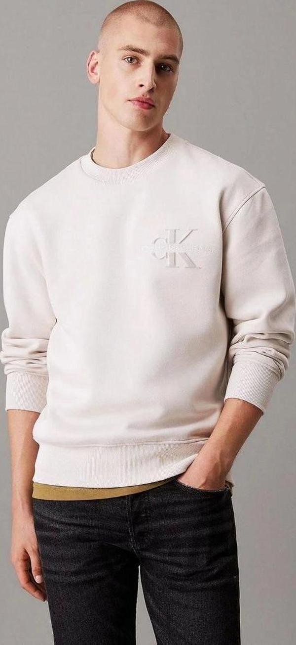 Calvin Kleın Erkek Pamuklu Ekru Sweatshirt - Image 1