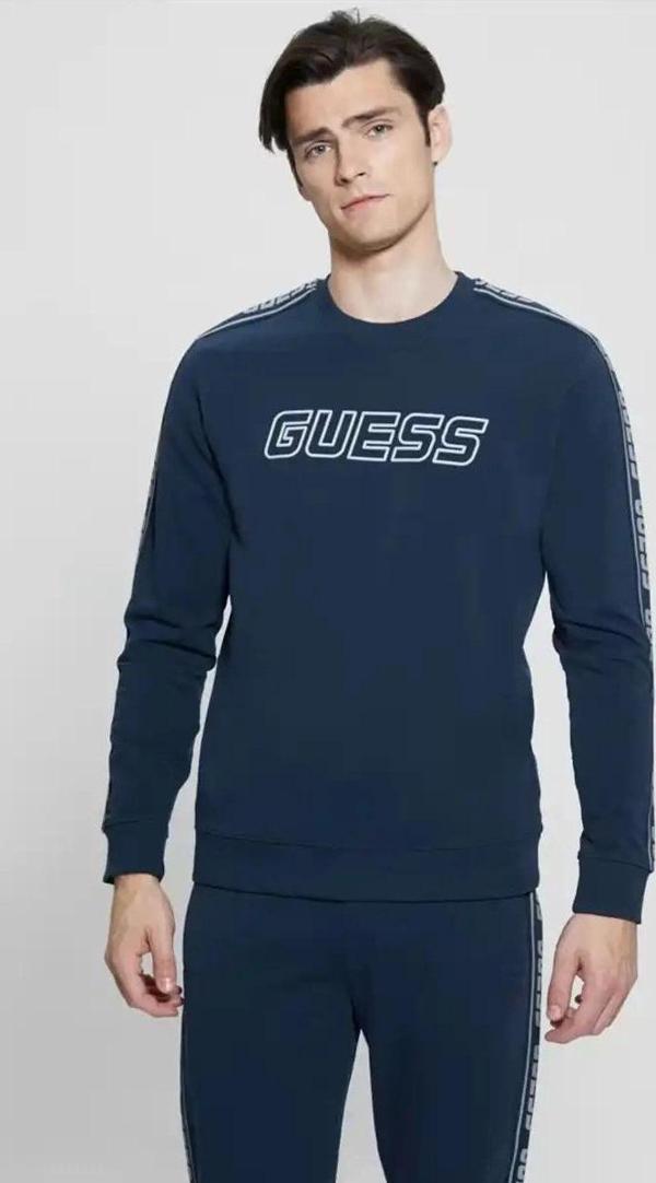 Guess Erkek Mavi Logolu Sweatshirt - Image 1