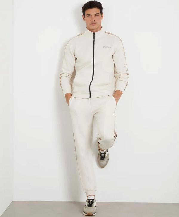 Guess Erkek  Beyaz Dik Yaka Zip Ceket - Image 1