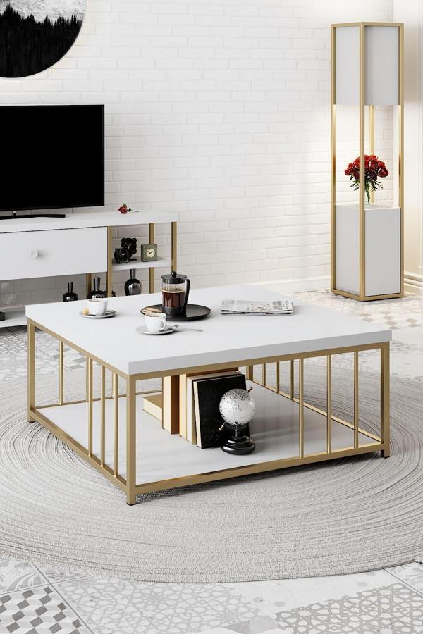 Modatte - Zenn 90X90X40 Cm Beyaz Orta Sehpa - 3.6 Cm Kalınlıkta Üst Tabla - Tymd146 - Image 1