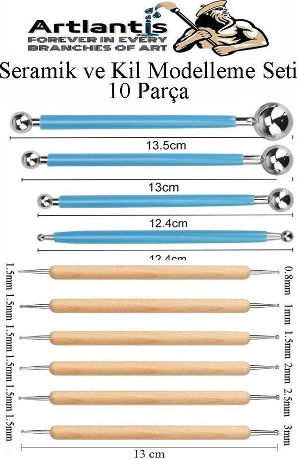 Top Uçlu Seramik ve Kil Modelleme Seti 10lu 1 Paket Polimer Kil Şekillendirme Çömlek Oyma Çiçek Marzipan Mandala Top Ütü - Image 1