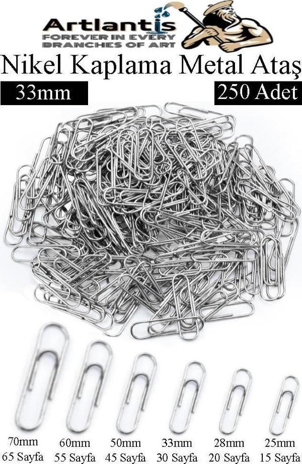 Metal Ataş No 4 33 mm 250 li 1 Paket Nikel Kaplama Metal Ataç Dayanıklı Paslanmaz 20 Sayfa Kapasiteli Ofis Okul Büro - Image 1