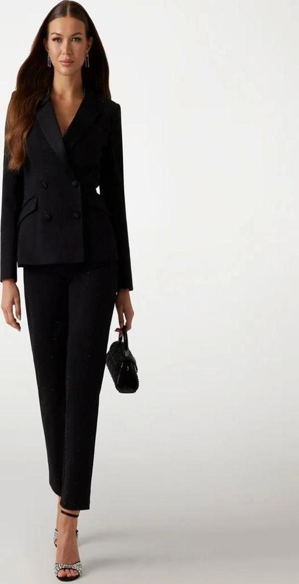 Guess Kadın Siyah Marciano Kruvaze Blazer Ceket - Image 1